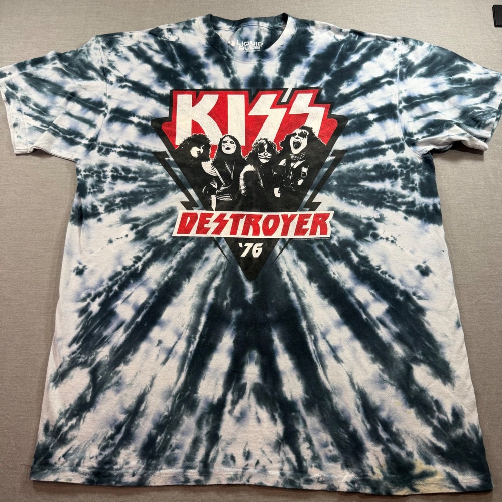 Liquid Blue KISS Destroyer 76 T-Shirt Mens 2XL Blue Excellent Tie Dye Graphic